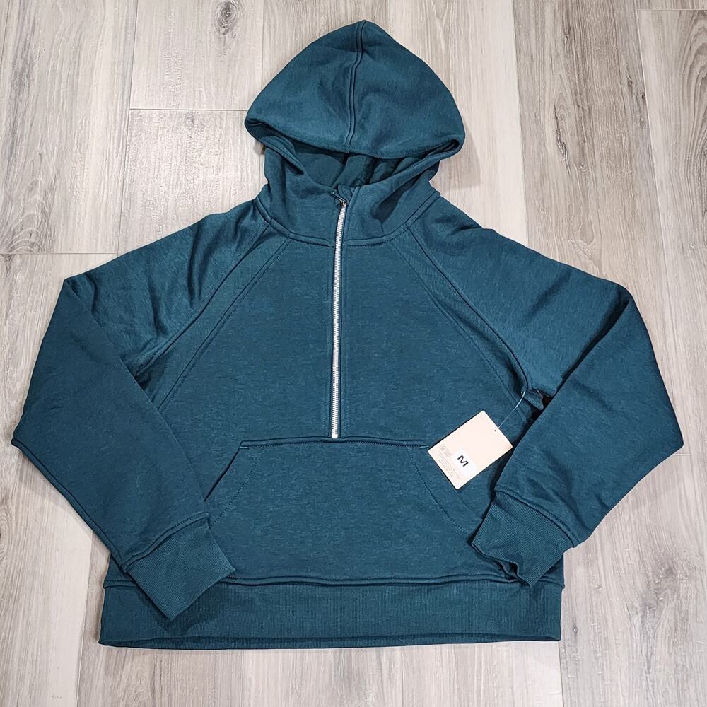 Danskin Hoodie Women's Medium Green 1/4 Zip Crop Long Sleeve New